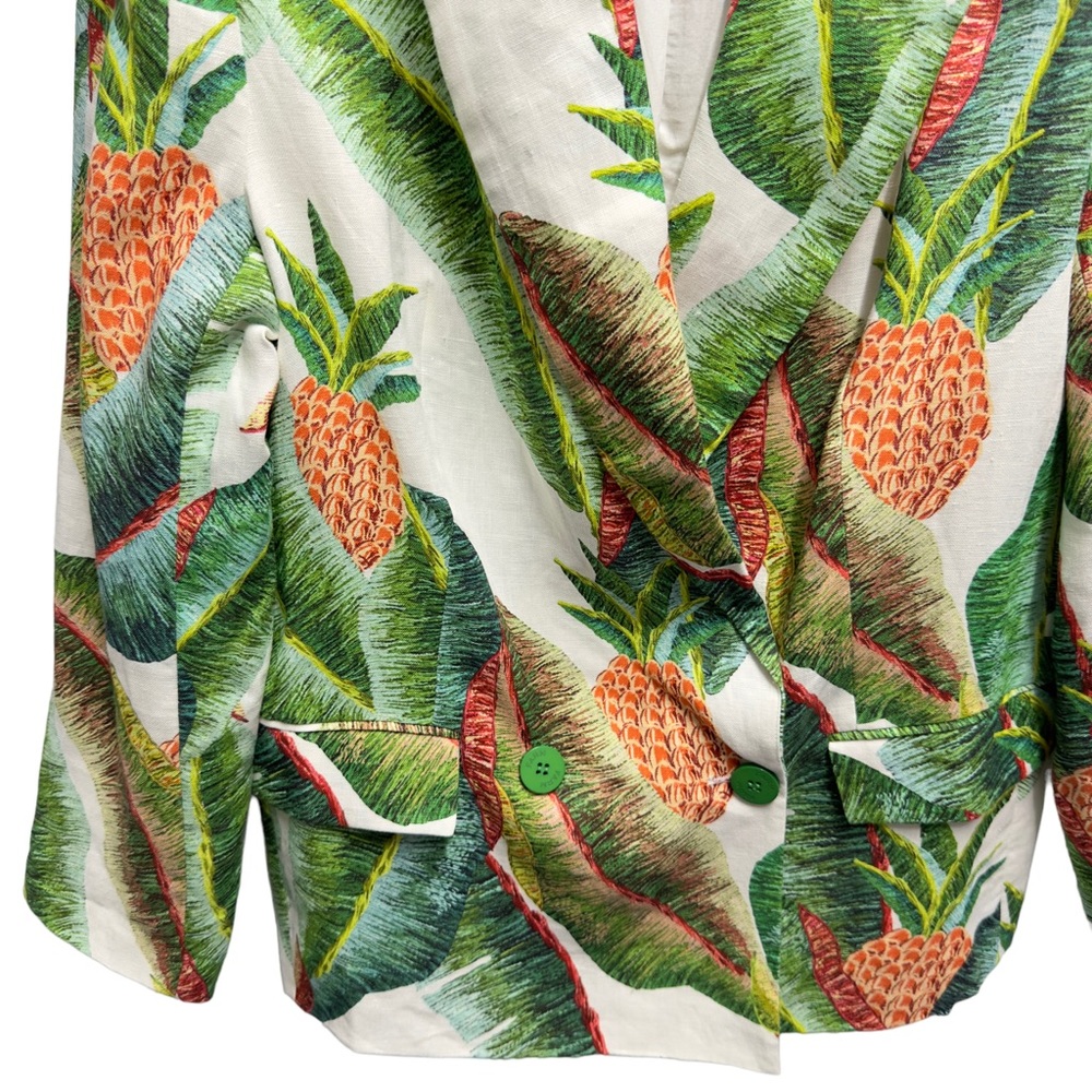 Pure Linen RARE New Farm Rio Pineapple Palm Leafs Tree Blazer Jacket - Picture 3 of 10